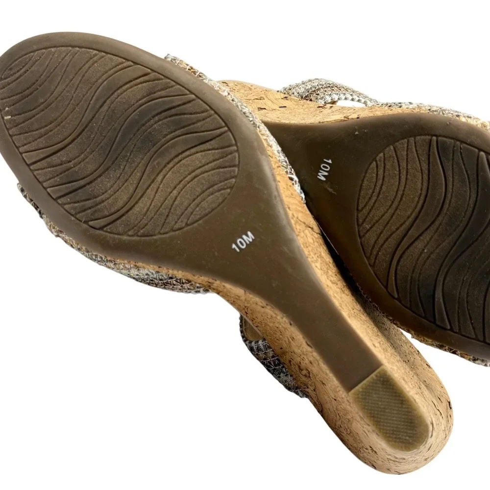 Coach and Four Wedge Sandals Women 10M‎ Gold Silver Bronze Metallic Cork Boho
